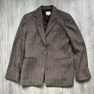 Vintage Armani Collezioni Wool Herringbone Blazer Brown Tailored Jacket Size 8
